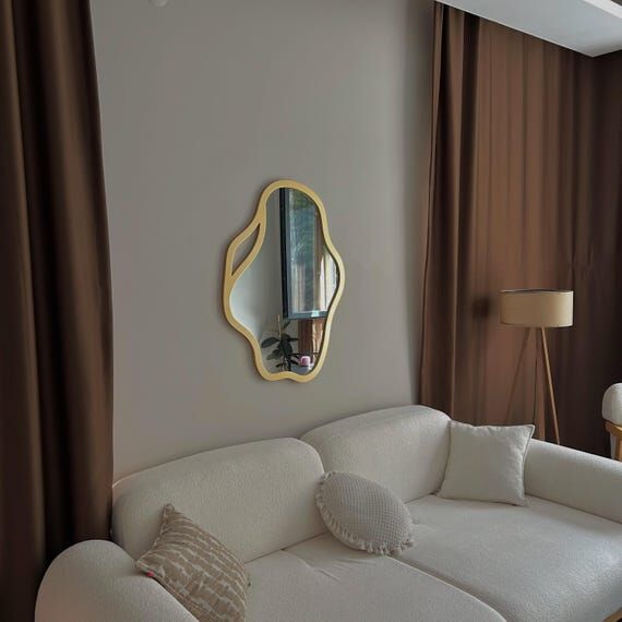 Asymmetrical Wall Mirror: Japandi Modern Orga...