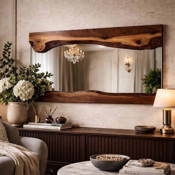 Walnut Live Edge Mirror | Black Metal Frame S...