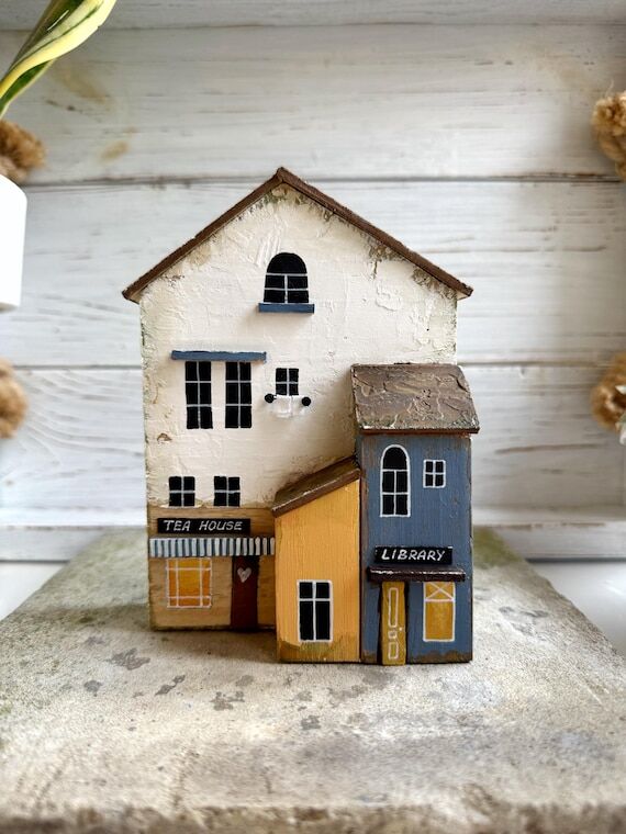 Handmade Wooden Miniature Tea House & Library...