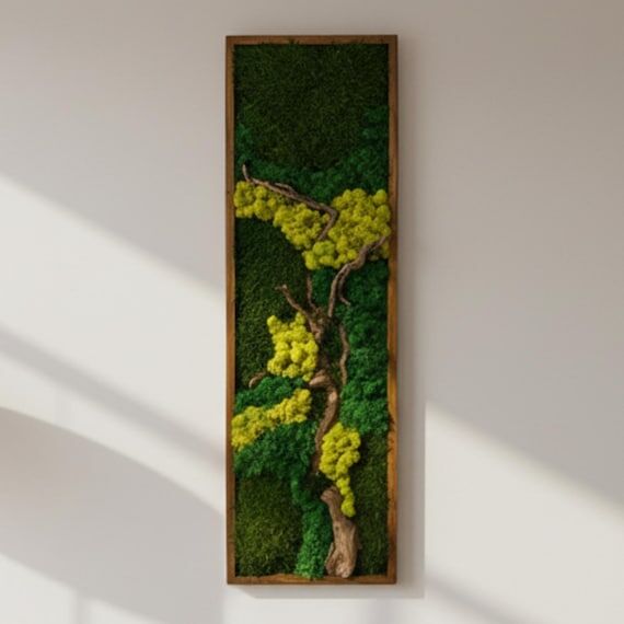 Vertical Bonsai Moss Wall Art, Wooden Frame P...