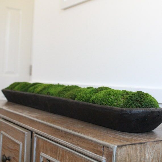 Hand-Carved Moss Dough Bowl, Long Black Cente...