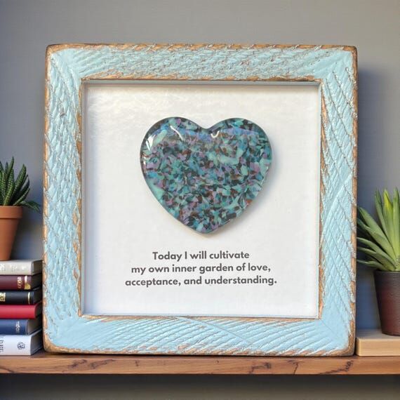 Fused Glass Confetti Heart: Blue Hand-Hewn Wo...