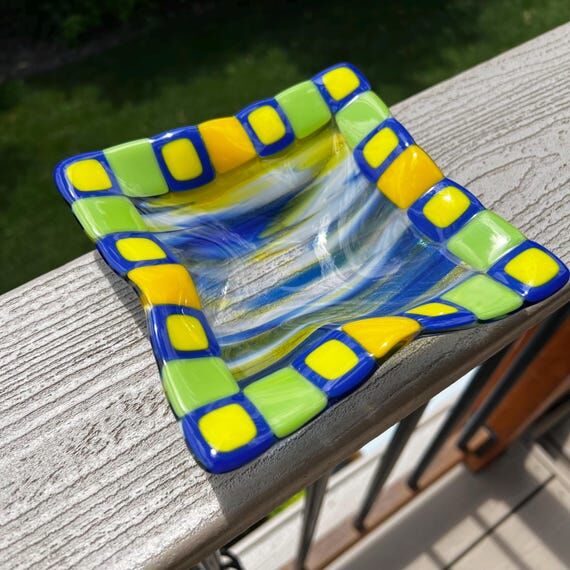 Watercolor Fused Art Glass Dish: Handmade Dec...