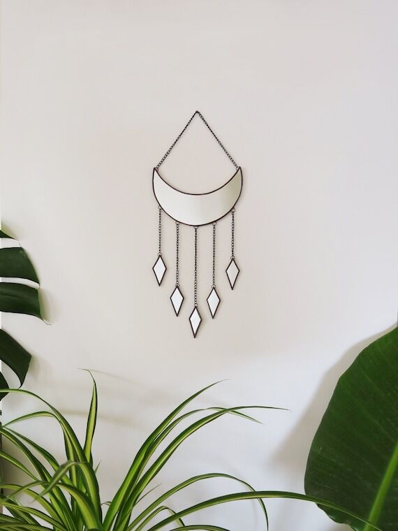Crescent Moon Wall Mirror with Tassels, Celes...