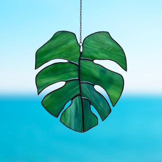 Monstera Stained Glass Suncatcher, Handmade P...