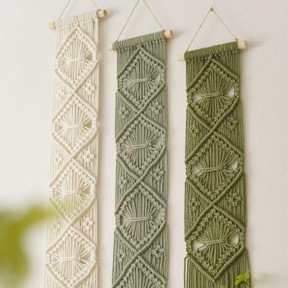 Green Shades Long Macrame Wall Hanging | Nord...