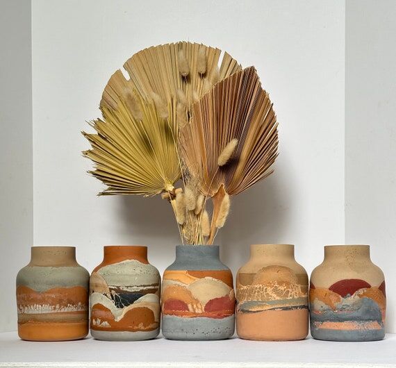 Heavy Concrete Desert Vase: Handmade Boho Hom...