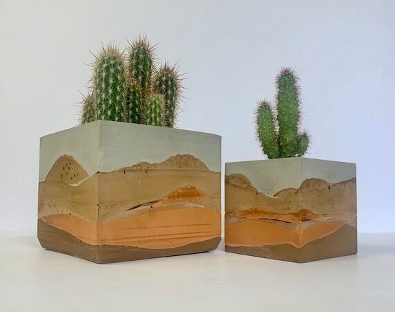 Large Desert Cube Concrete Planter: Southwest...