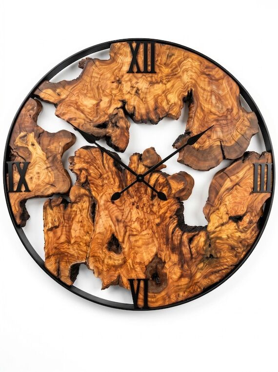 Oversized Wooden Wall Clock: Live Edge Olive ...