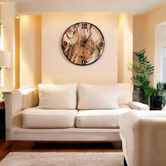 Live Edge Olive Wood Wall Clock, Personalized...