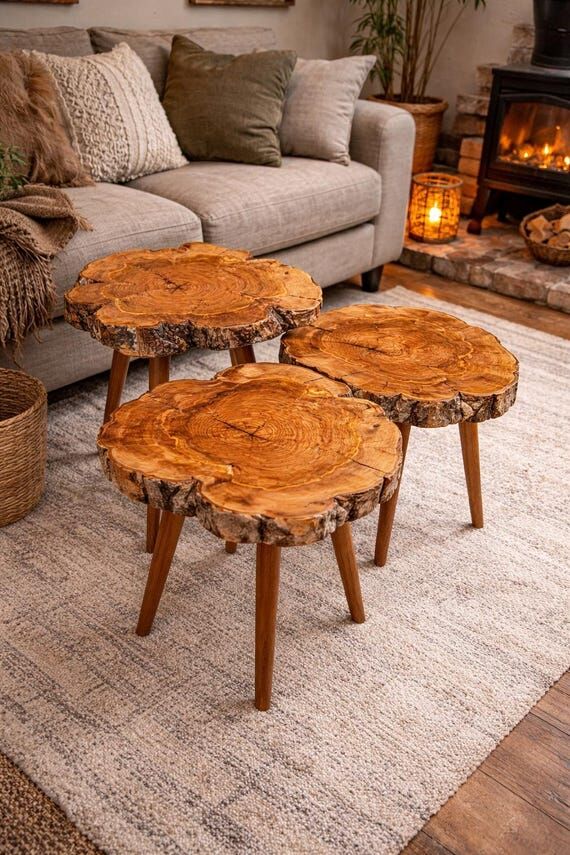Live Edge Coffee Table Set of 3, Rustic Wood ...