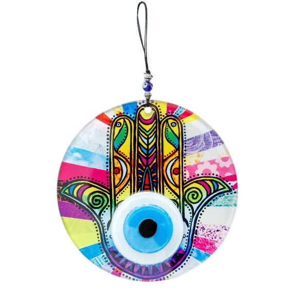 Evil Eye Colorful Wall Hanging, Hamsa Hand Ey...