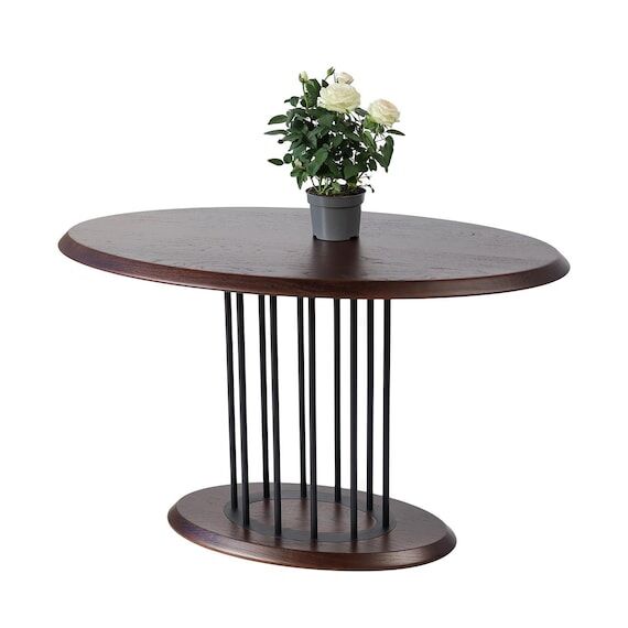 Oval Oak Wood Coffee Table – Modern Farmhou...