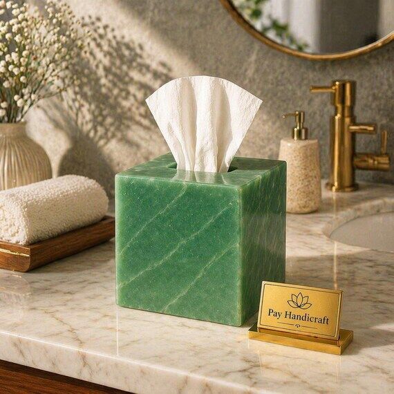 Green Aventurine Tissue Box Cover, Handmade G...