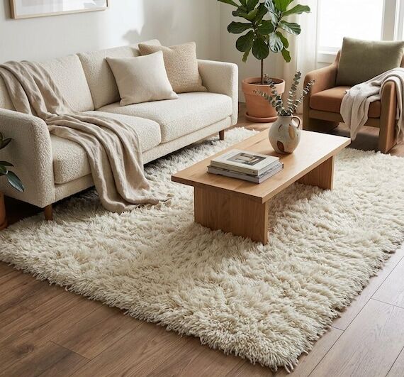 Ultra-Plush Shag Area Rug – Off-White Floka...