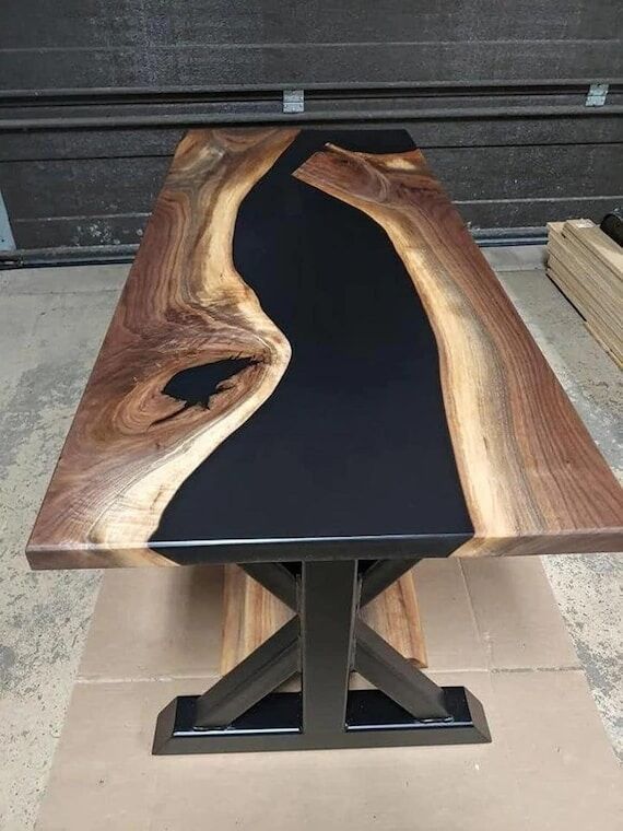 Custom Black Resin River Dining Table, Live E...