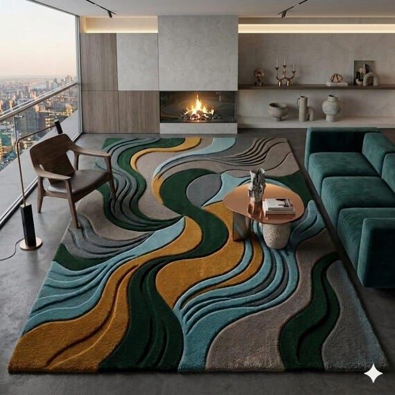 Sculptural Abstract Wavy Runner Rug | Modern ...