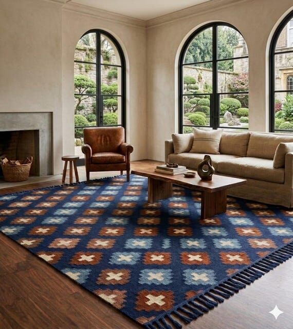 Handwoven Wool Kilim Rug, Yellow Geometric St...