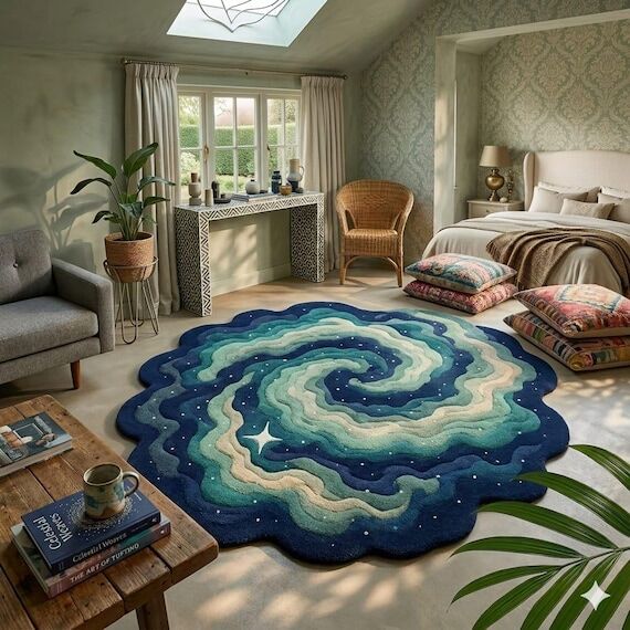 Handcrafted Starry Galaxy Shaped Rug | Premiu...
