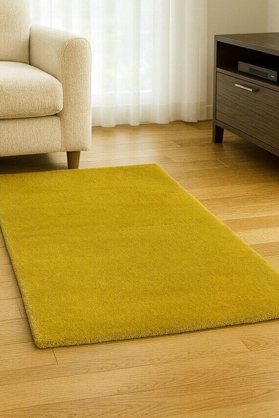 Hand Tufted Wool Rug, Mustard Yellow Modern B...