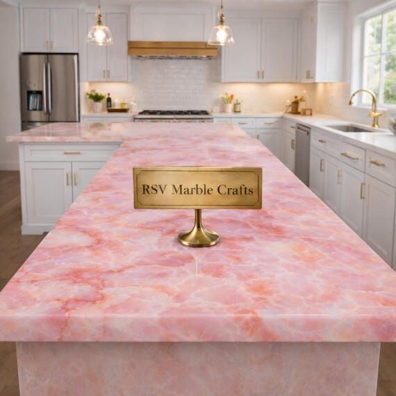 Custom Pink Onyx Kitchen Island Countertop|Lu...