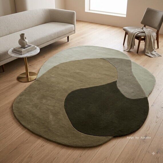 Hand Tufted Wool Rug Irregular Shape Abstract...