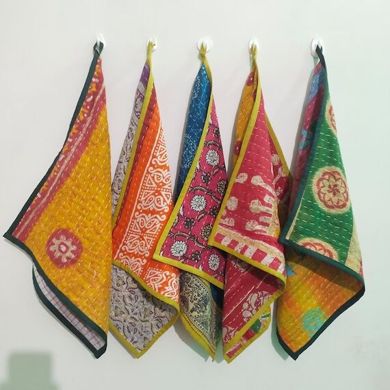 Kantha Kitchen Towel Set of 5-Handmade Colorf...