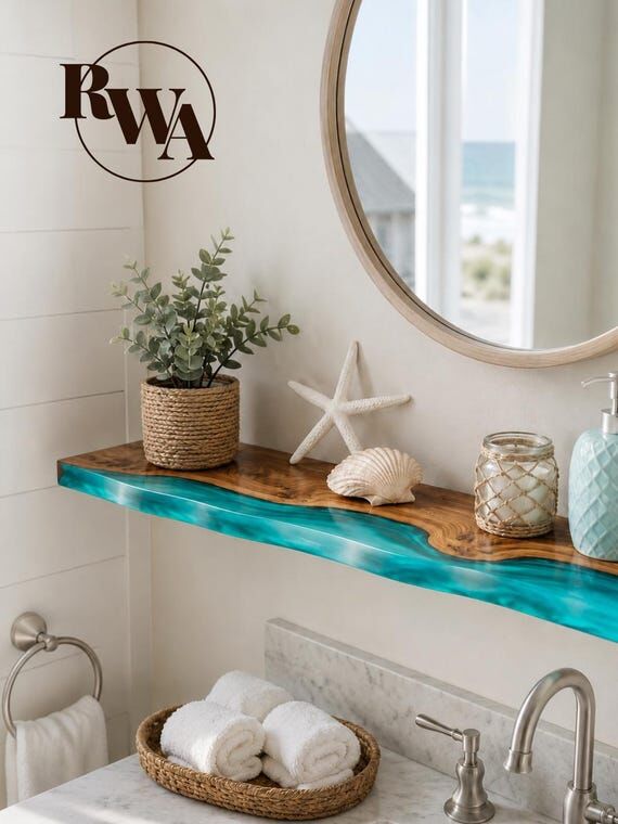 Artistic Blue Live Edge Floating Shelf - epox...