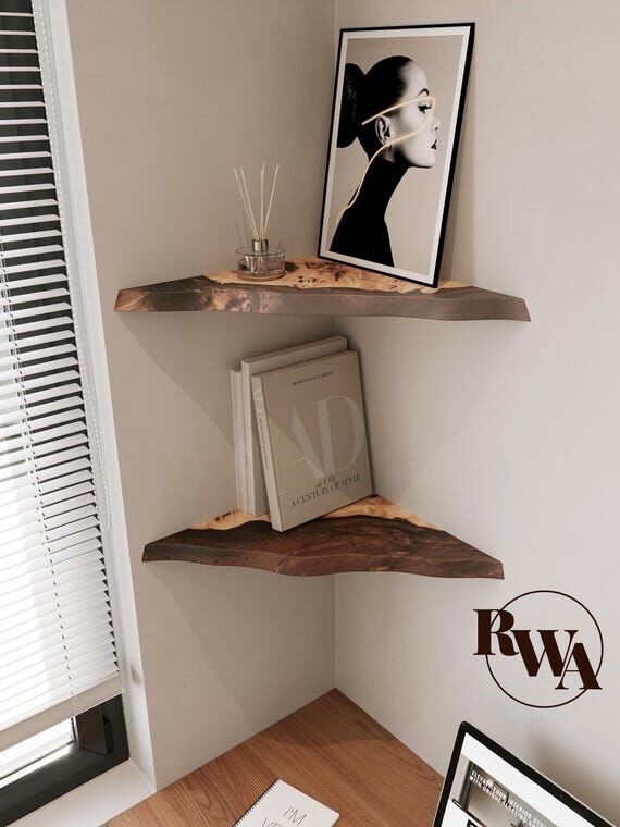 Brown Floating Corner Shelf made from Epoxy R...