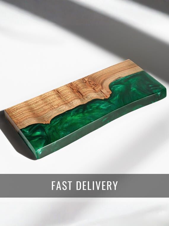 Green Epoxy & Wood Wall Shelf for home, bar, ...