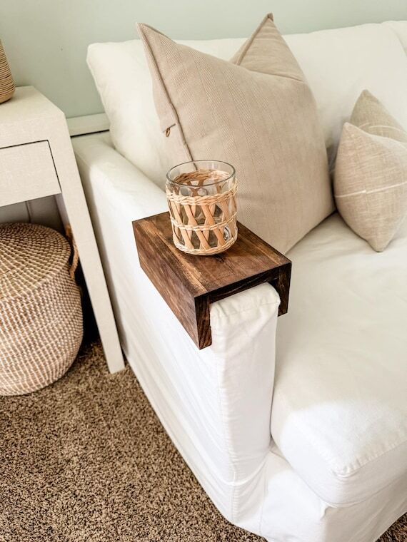Handmade Couch Arm Table: Wood Sofa Drink Tra...