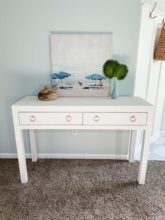 Grasscloth Console Table: Modern Coastal Cust...