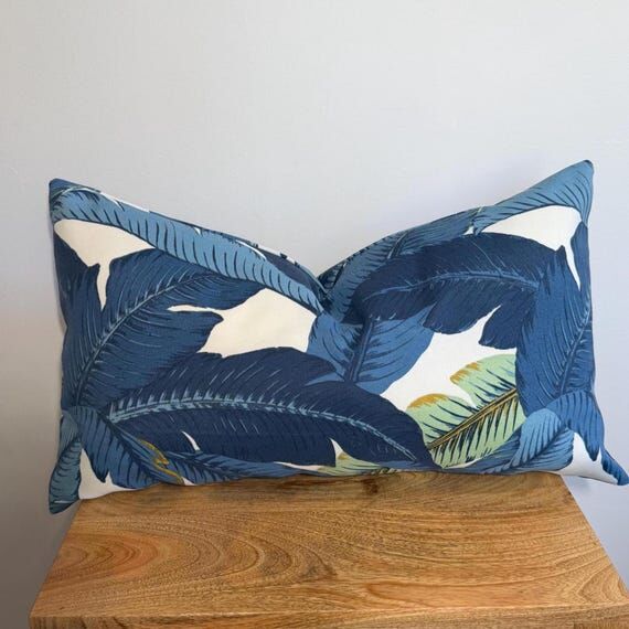 Blue, Green and Off White Banana Leaf Accent ...