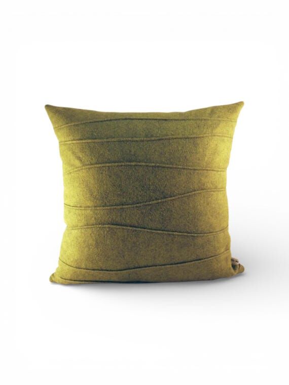 Handmade Green Wool Felt Pillow: Ribbed Pin T...