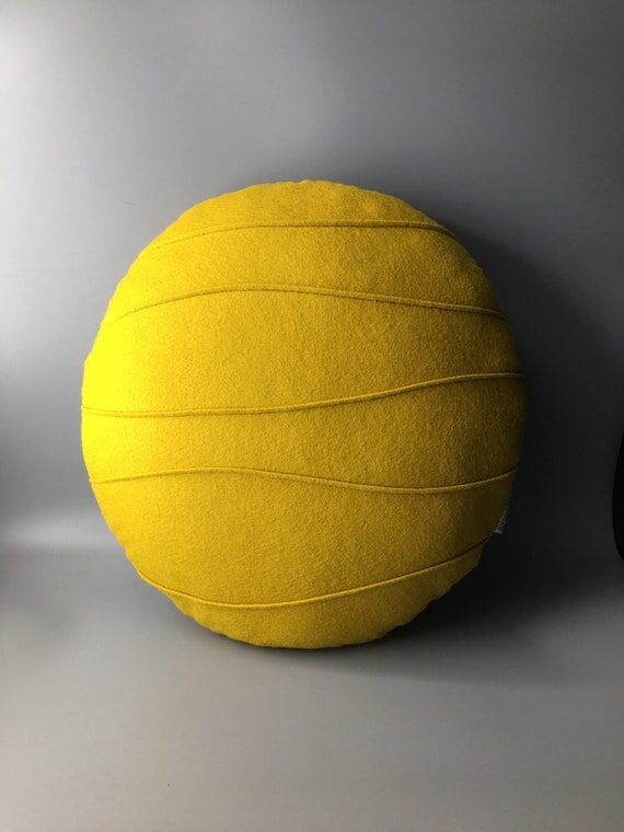 Handmade Wool Felt Round Cushion: Mustard Yel...