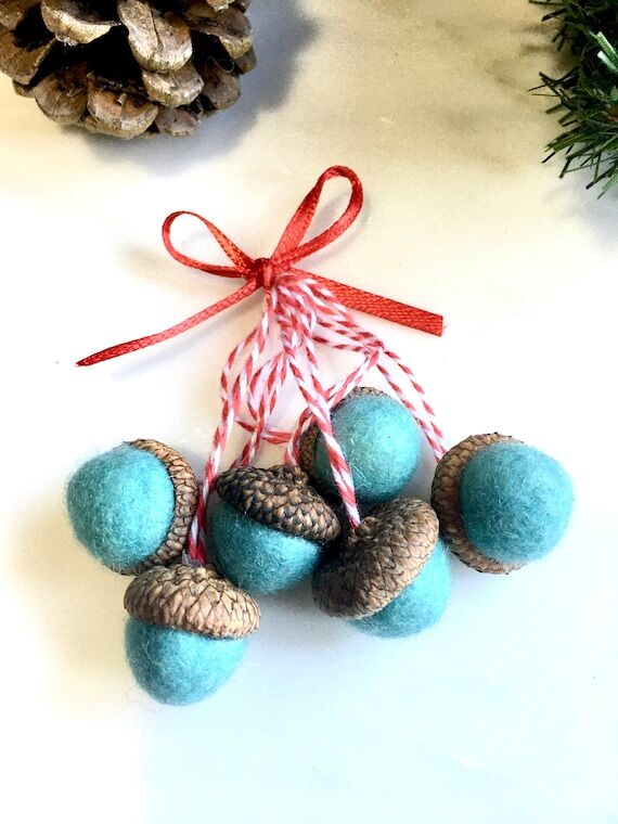 Felted Christmas Acorn Ornaments: Aqua Merino...