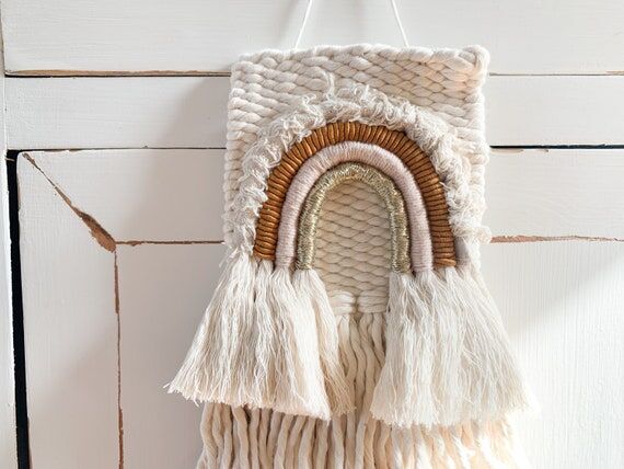 Mustard Rainbow Wall Hanging // Fiber Rainbo...