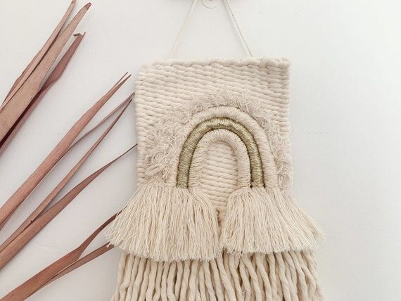 Neutral Gold Rainbow Wall Hanging // Fiber R...