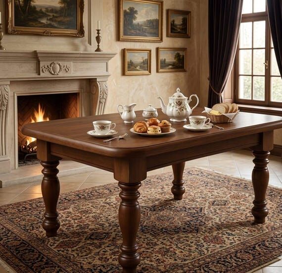 Handcrafted Solid Wood Dining Table, Rustic F...