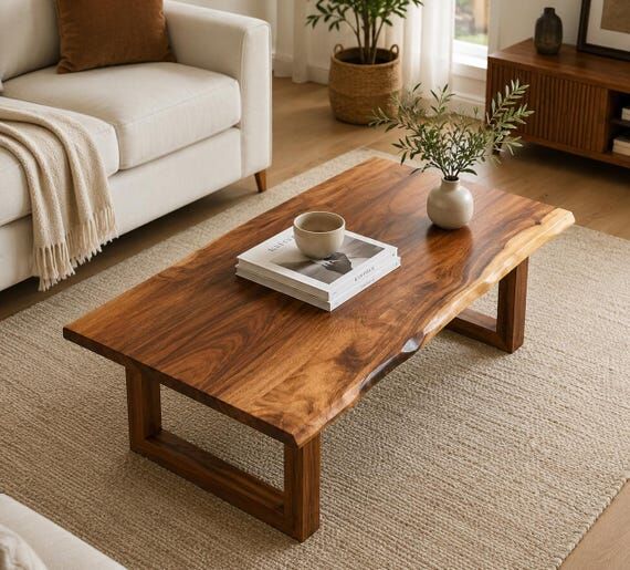 Handmade Solid Teak Wood Live Edge Coffee Tab...