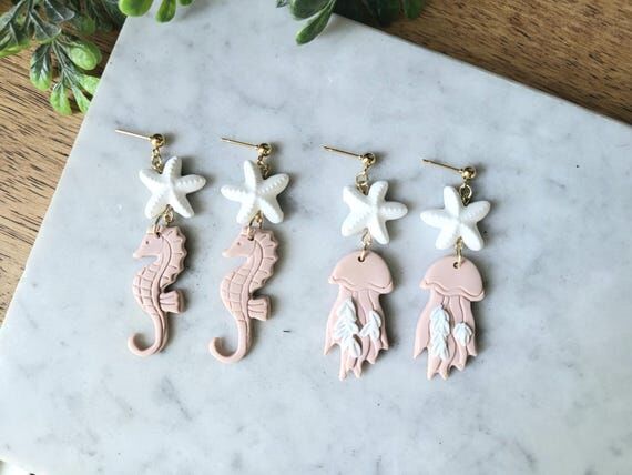 Polymer Clay Seahorse and Jellyfish Earrings,...