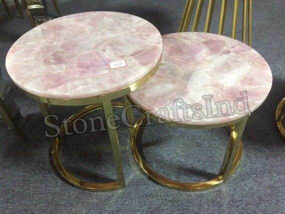 Natural Pink Rose Quartz Coffee Table, Round ...