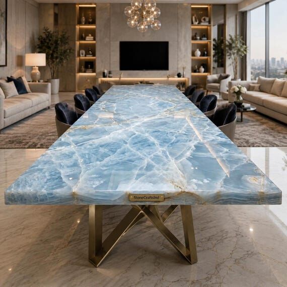 Natural Blue Onyx Statement Dining Table – ...