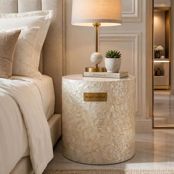 Luxury Mother of Pearl End Table – Handmade...