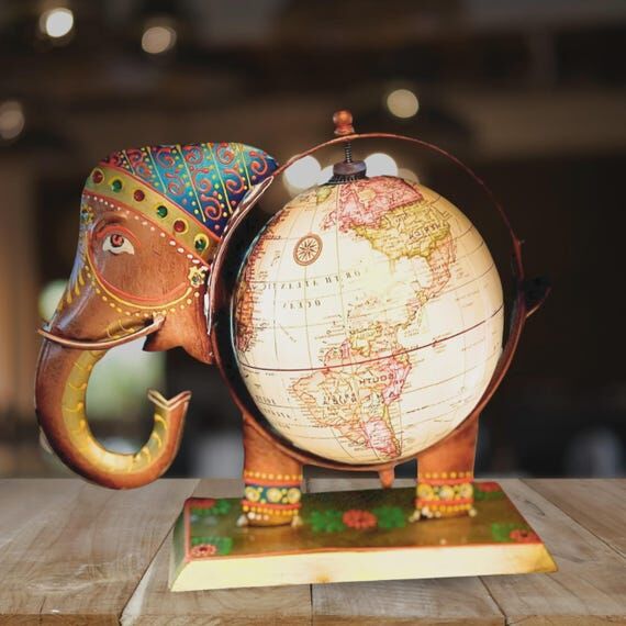 Luxury Metal Elephant Globe Decor – Hand-Pa...