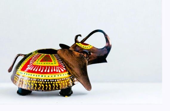 Hand-Painted Iron Elephant Tealight Holder: E...