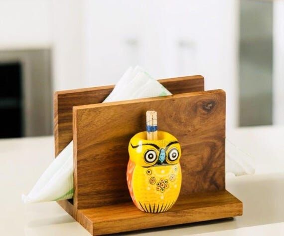 Hand Carved Sheesham Wood Owl Toothpick & Nap...