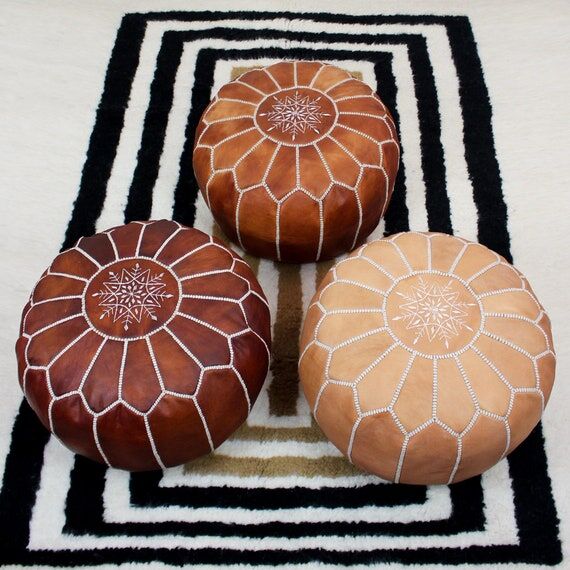 Ottoman footstool leather pouf living room de...