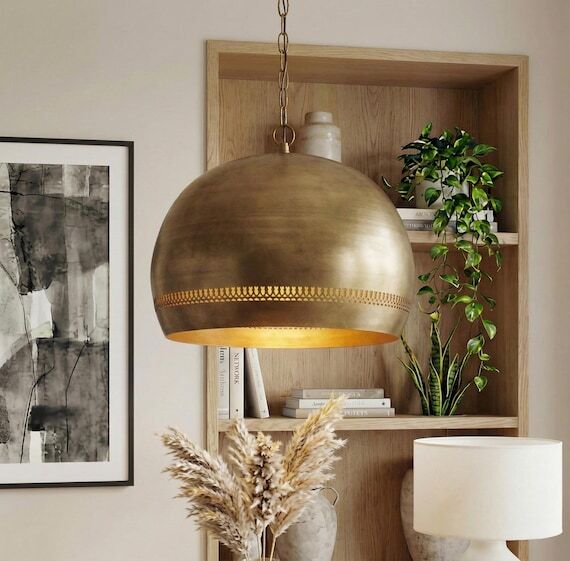 Handmade Moroccan Solid Brass Dome Pendant Li...