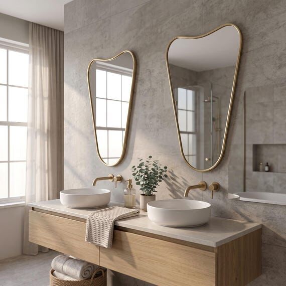 Irregular Brass Mirror, Asymmetrical Vanity M...
